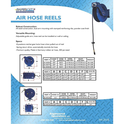 RapidAir 3/8" by 50' Dual Arm Auto Rewind Alloy Steel Hose Reel, Blue(For Parts) - VMInnovations