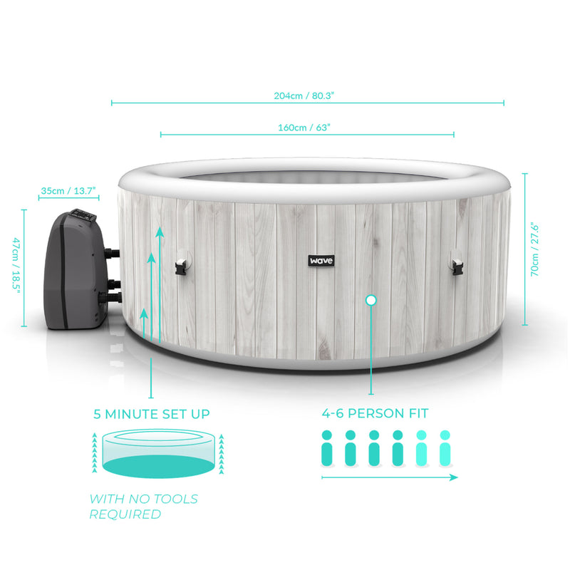 Wave Atlantic 2 to 4 Person Inflatable Hot Tub Spa w/ Filter & Cover, White Wood