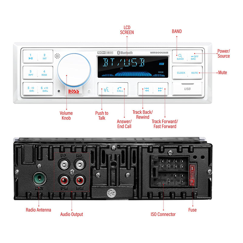 BOSS Audio Single-DIN Mech-Less Marine Audio Bluetooth Multimedia Player, White