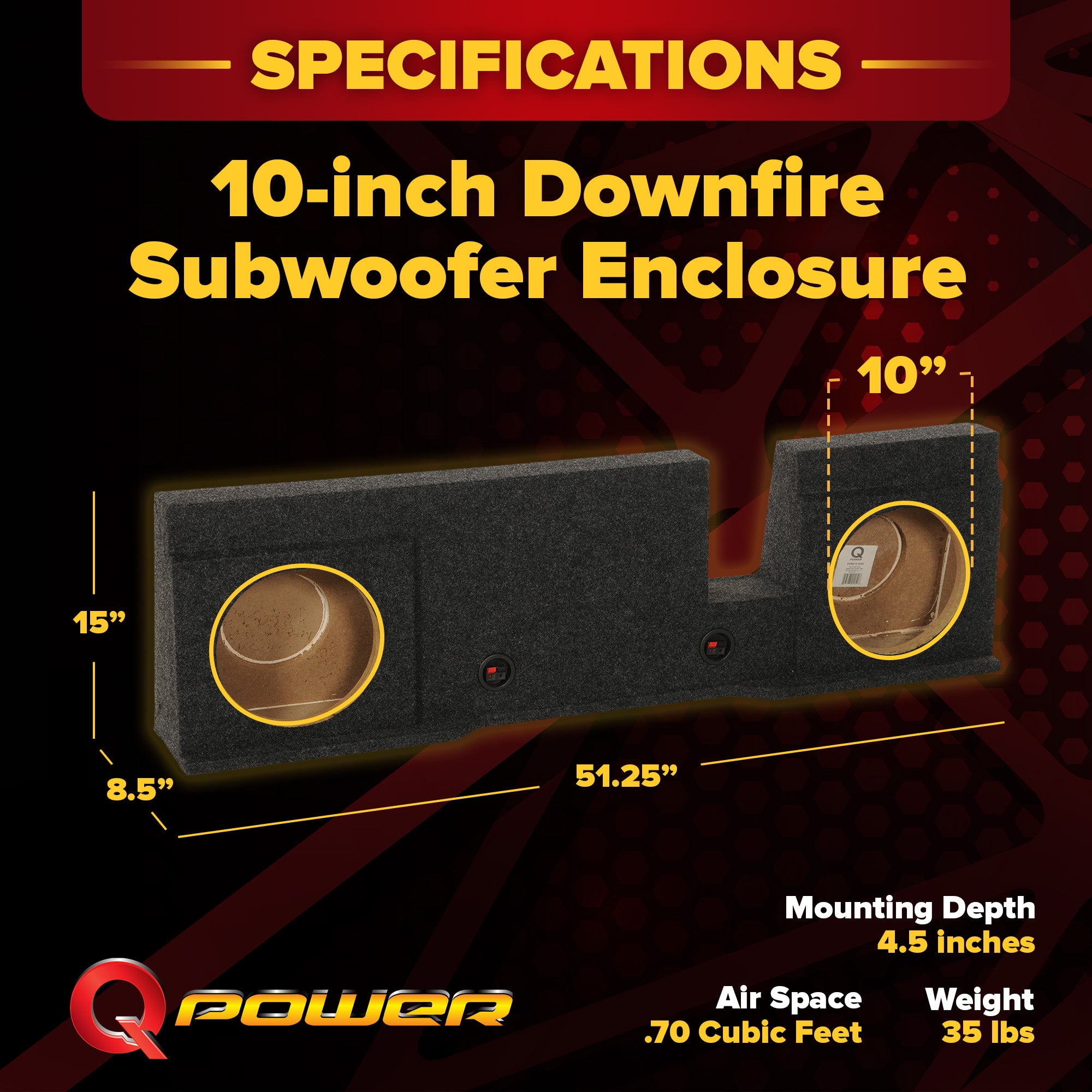 QPower 2004 Underseat Downfire 2 Hole 10in Subwoofer Box for Ford F150(Open Box)