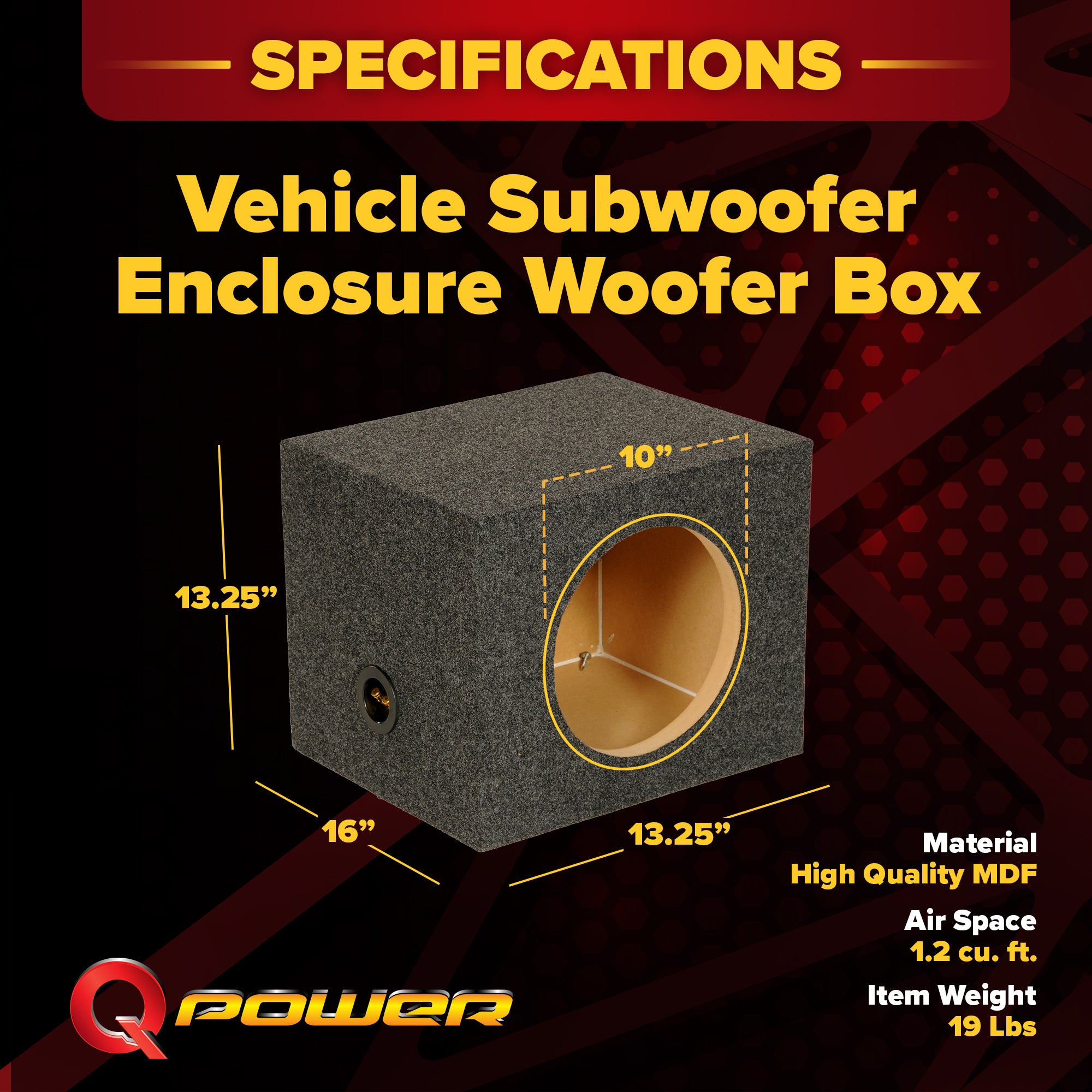 QPower 10" Heavy-Duty Sealed Vehicle Subwoofer Enclosure Woofer Box (Open Box)