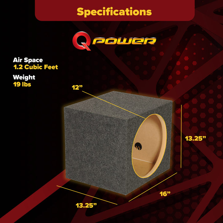 QPower 12" Single Sealed Vehicle Subwoofer Enclosure Woofer Box, Gray (Open Box) - VMInnovations