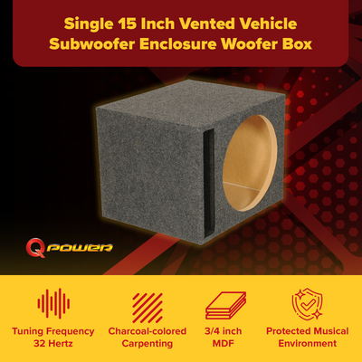 QPower 15" Heavy-Duty Vented Subwoofer Enclosure Woofer Box, Gray (Open Box) - VMInnovations