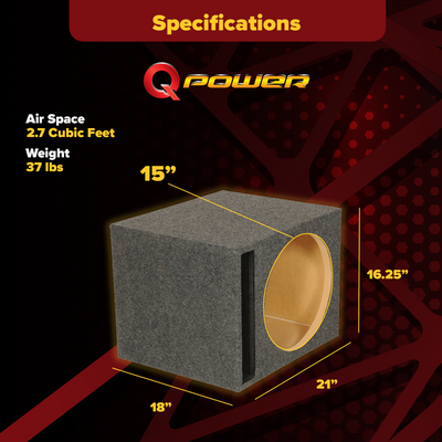 QPower 15" Heavy-Duty Vented Subwoofer Enclosure Woofer Box, Gray (Open Box) - VMInnovations