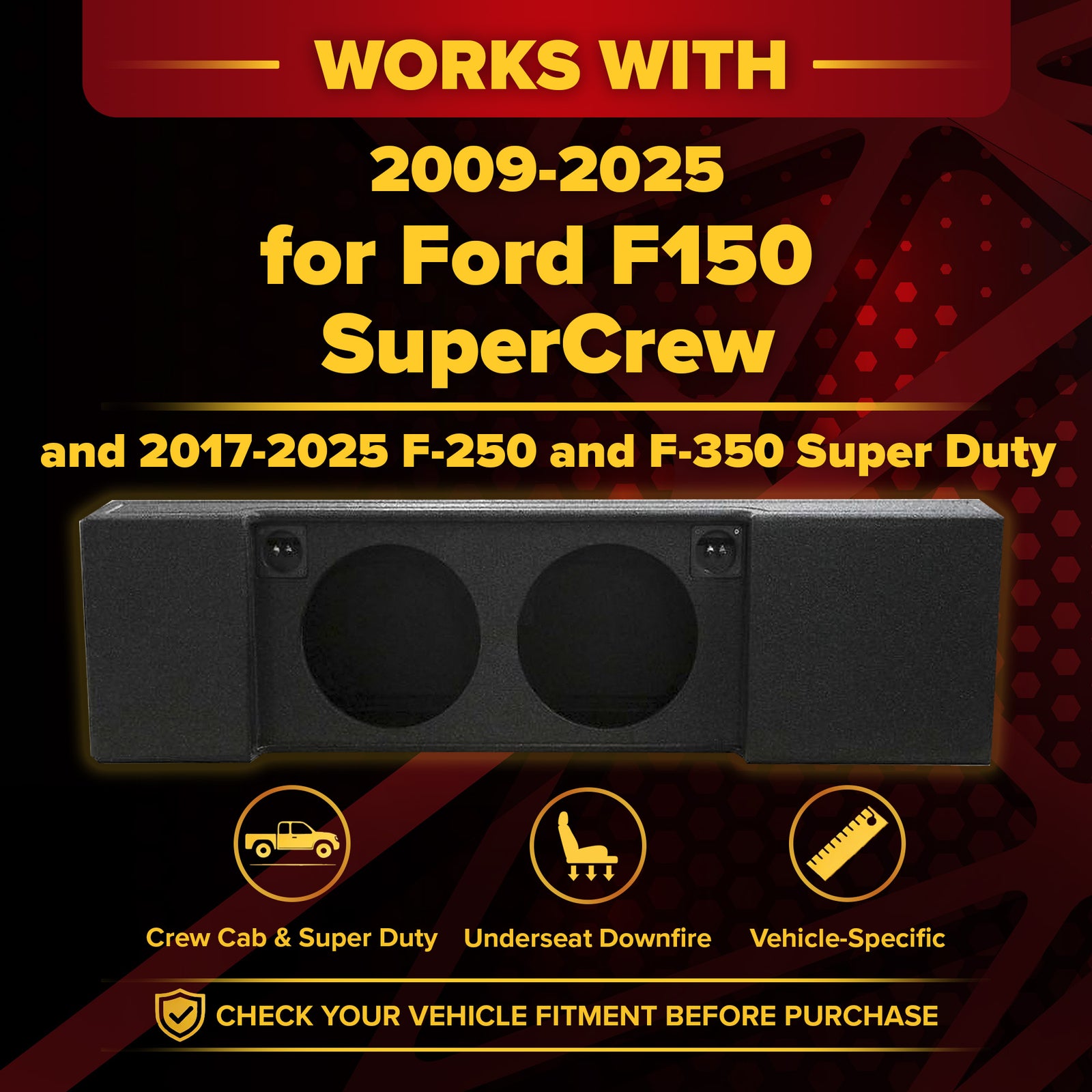 QPower Dual 12" Sub Box - Ford F150 SuperCrew 09-25, F250/F350 Super Duty 17-25 - VMInnovations