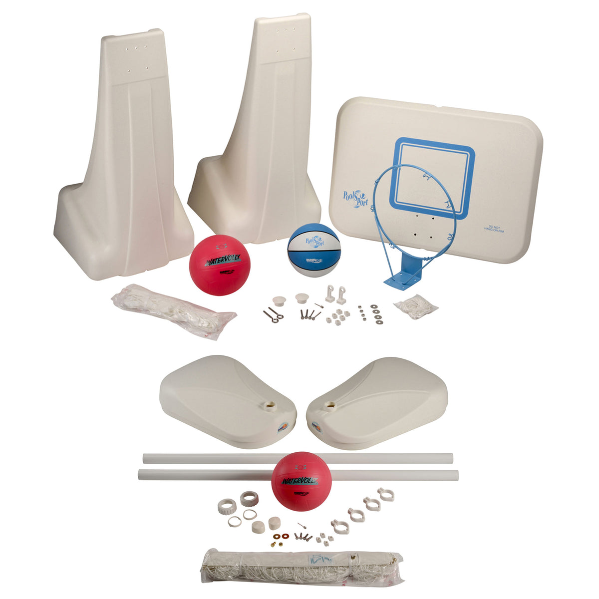 Dunn-Rite PoolSport Combo Volleyball Basketball Set with Ball and 24 Foot Net