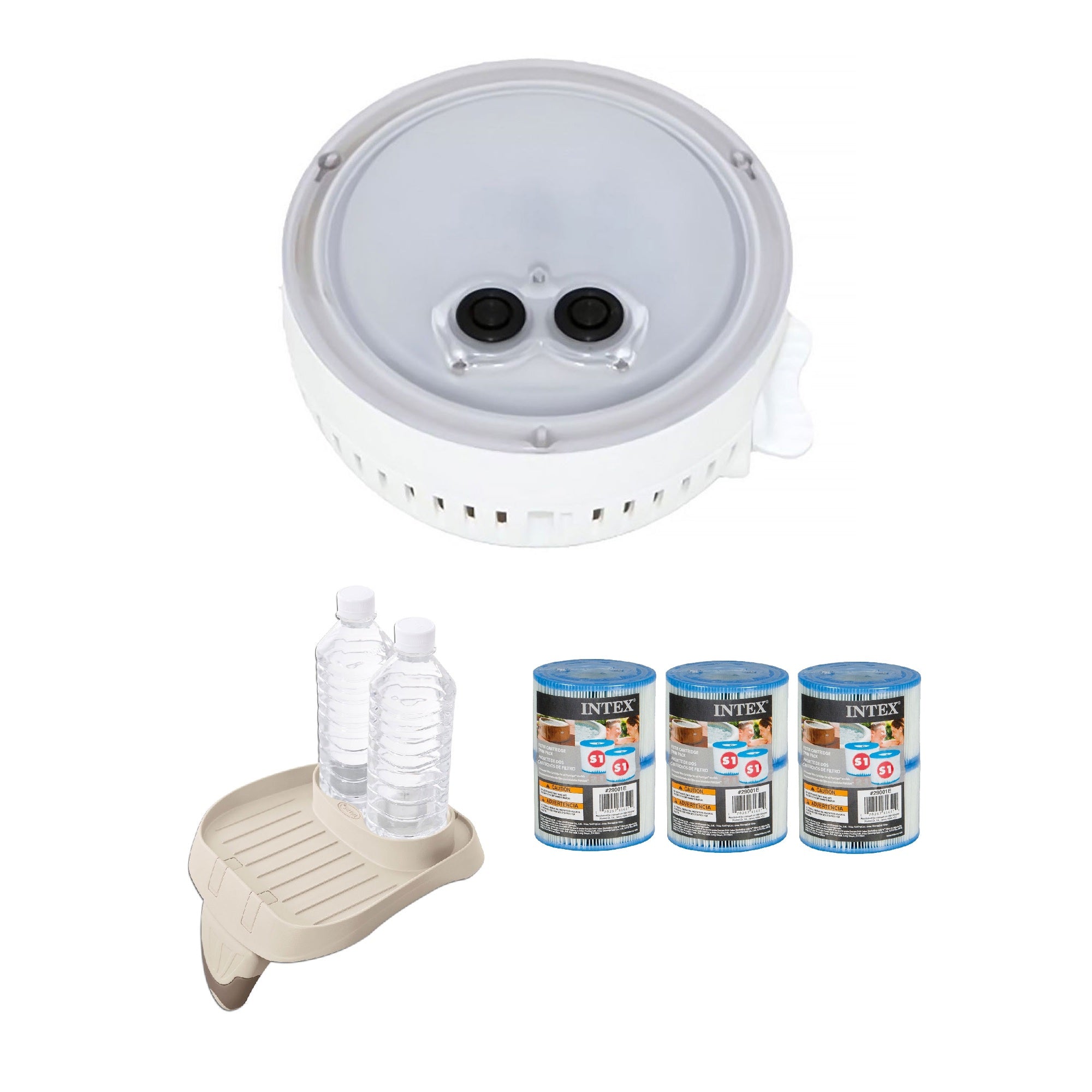 Intex Multi-Colored LED Spa Light and Cup Holder & Type S1 Pool Filters (3 Pack) - VMInnovations