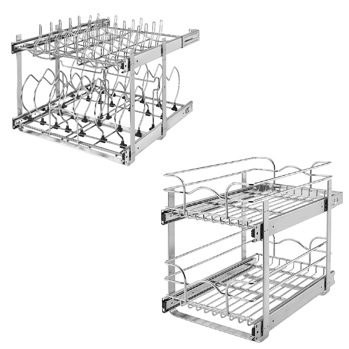 Rev-A-Shelf 21” 2 Tier Cabinet Organizer and 18” Pull Out 2 Tier Wire Baskets