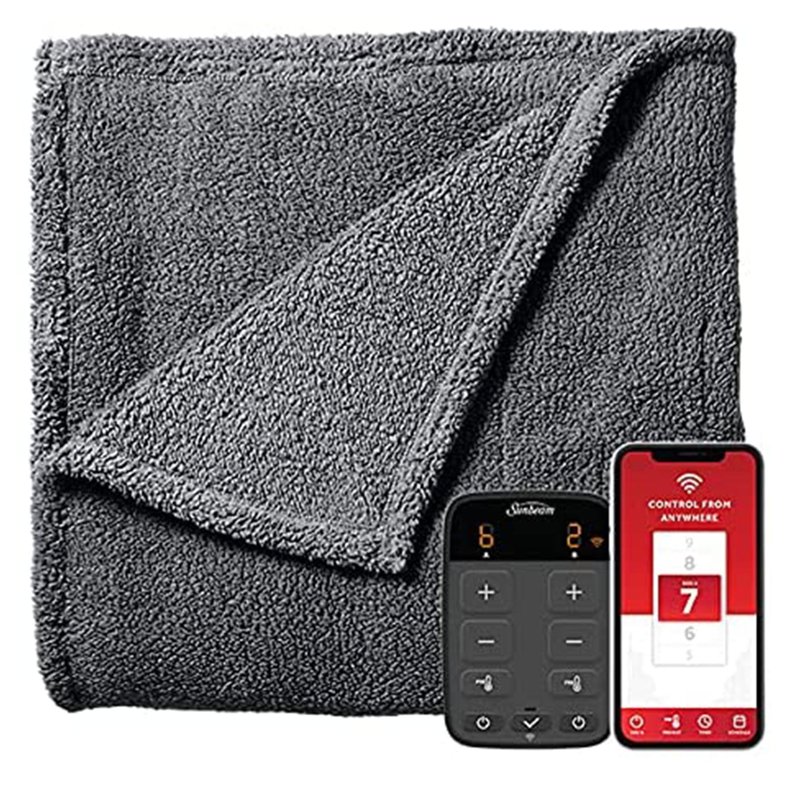 Sunbeam LoftTec Wi-Fi Connected Heated Blanket with 10 Heat Settings, Full, Gray - VMInnovations