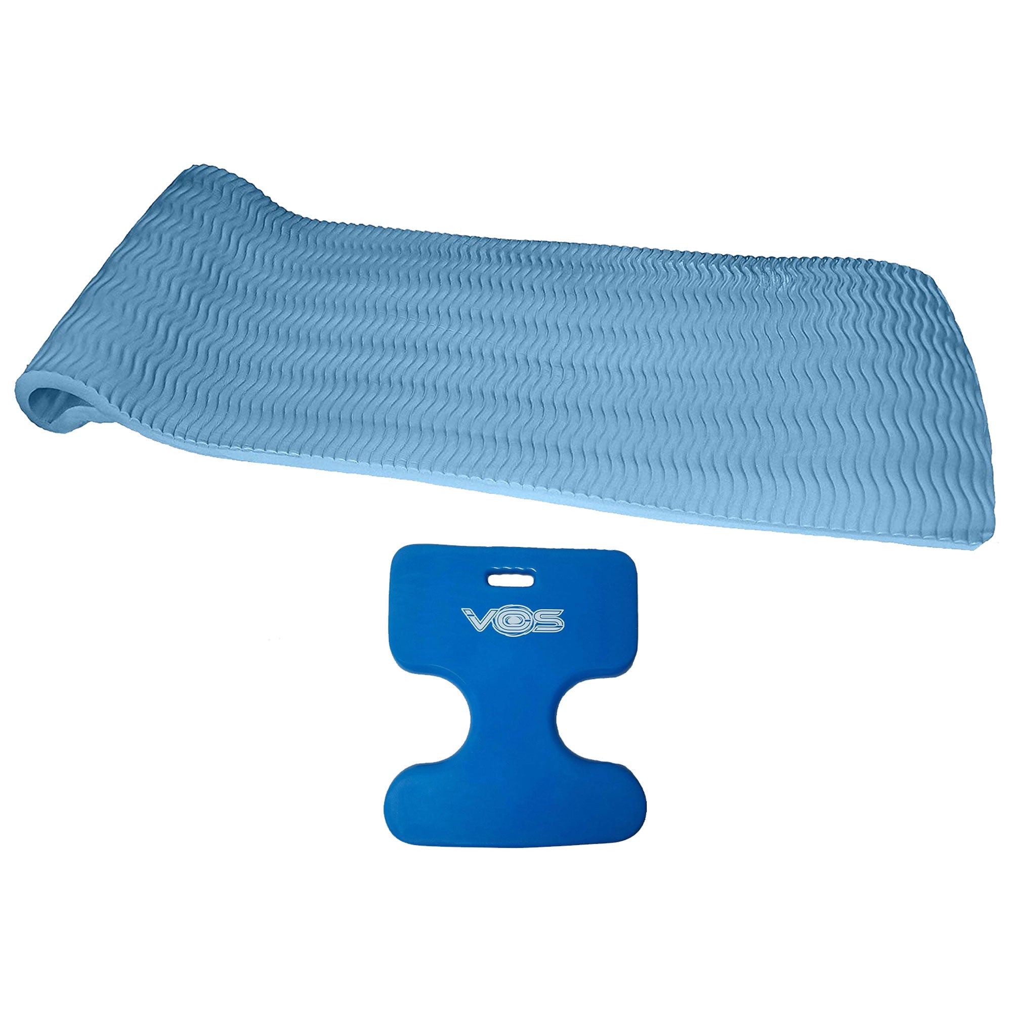 Vos 72" Soft Wavy Foam Water Lounger + Oasis Water Saddle Seat, Blue Pack - VMInnovations
