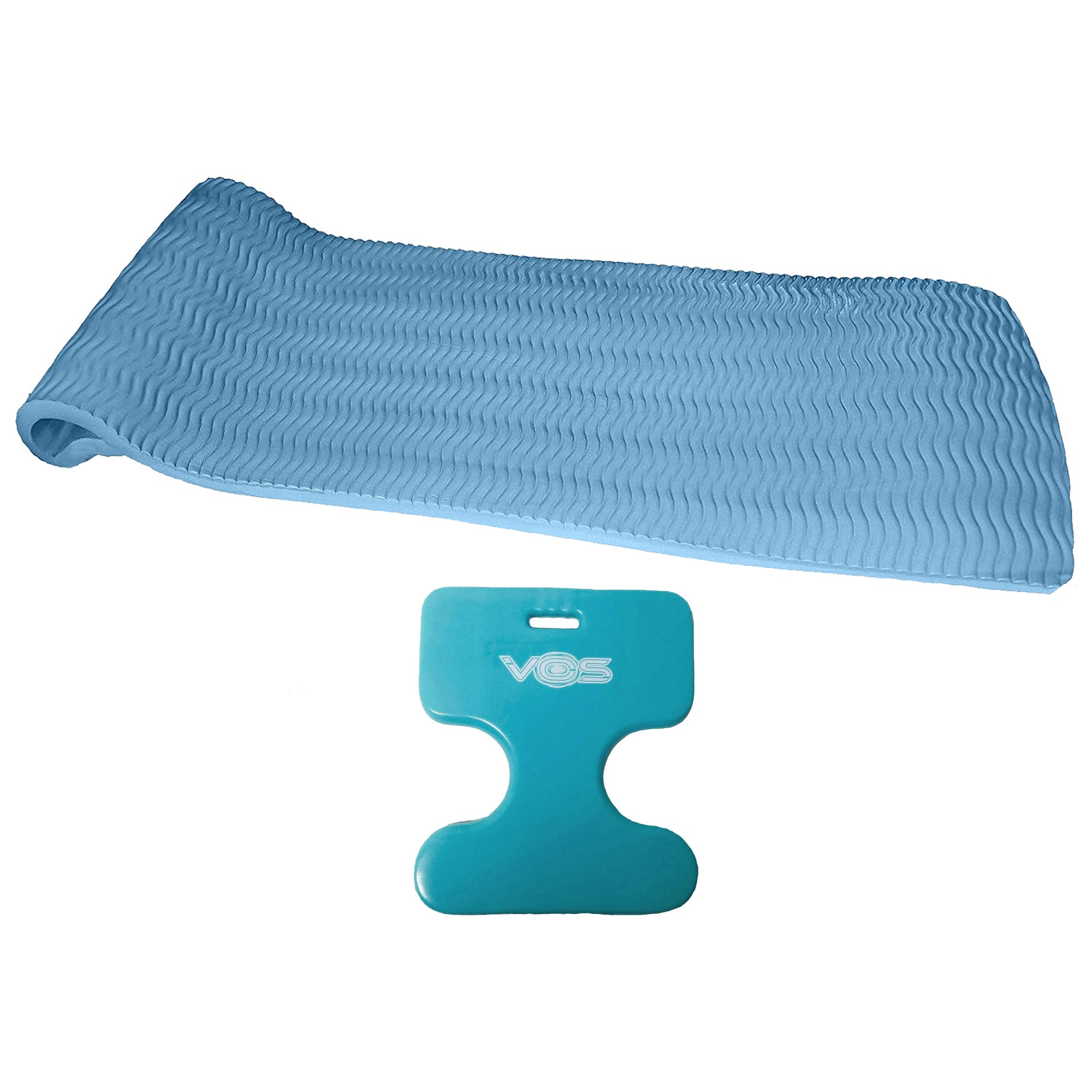 Vos 72" Soft Wavy Foam Water Lounger + Oasis Water Saddle Seat, Barrier Blue Set - VMInnovations