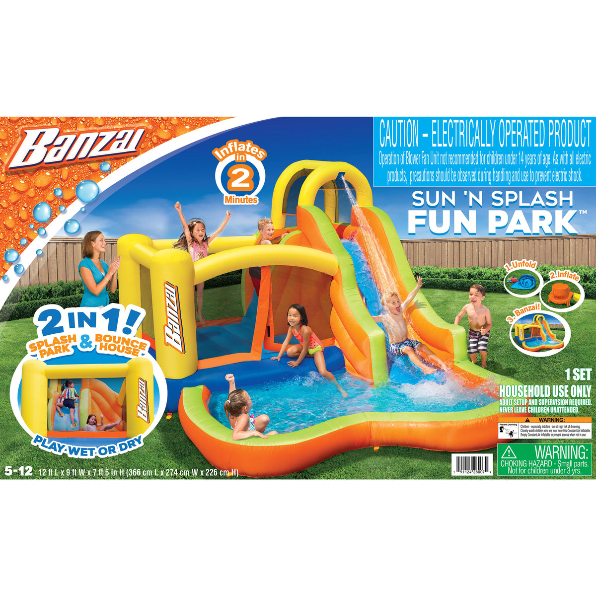 Banzai Sun 'N Splash Fun Inflatable Bounce House and Water Slide w/ Accessories
