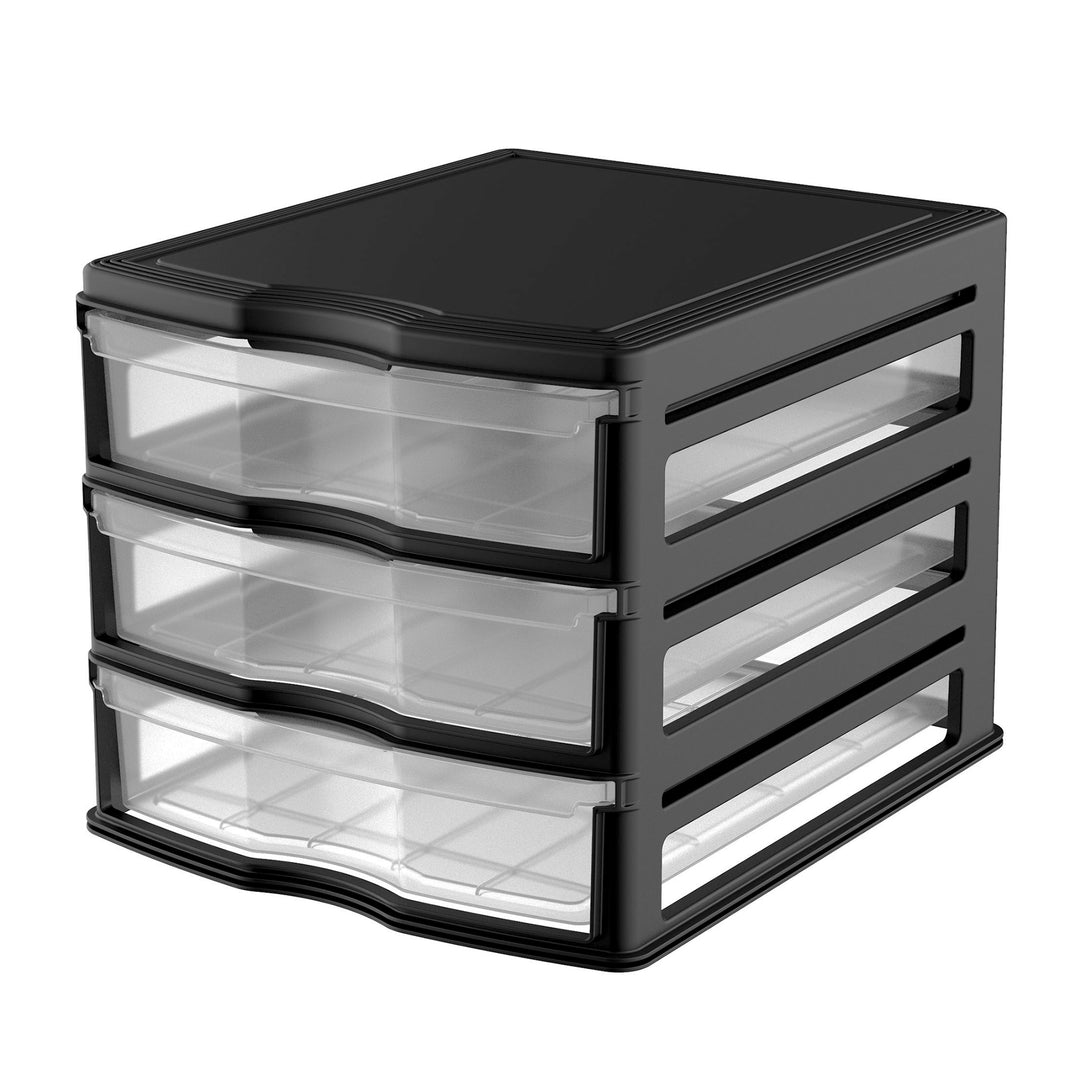 Life Story 3 Drawer Stackable Shelf Organizer Storage Drawers, Black (2 Pack)