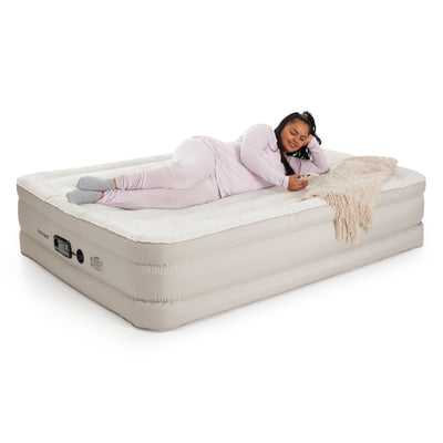 Insta-Bed Raised 18 Inch Queen Air Mattress with NeverFlat Technology & AC Pump - VMInnovations