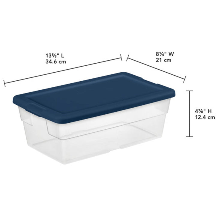 Sterilite Stackable 6 Qt Storage Box Container, Clear, Marine Blue Lid (30 Pack)