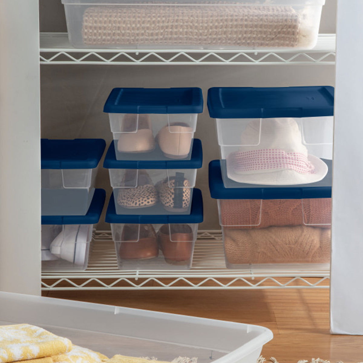 Sterilite Stackable 6 Qt Storage Box Container, Clear, Marine Blue Lid (60 Pack) - VMInnovations
