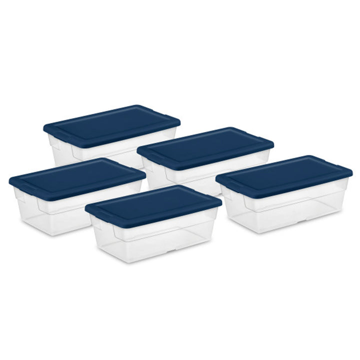 Sterilite Stackable 6 Qt Storage Box Container, Clear, Marine Blue Lid (30 Pack)