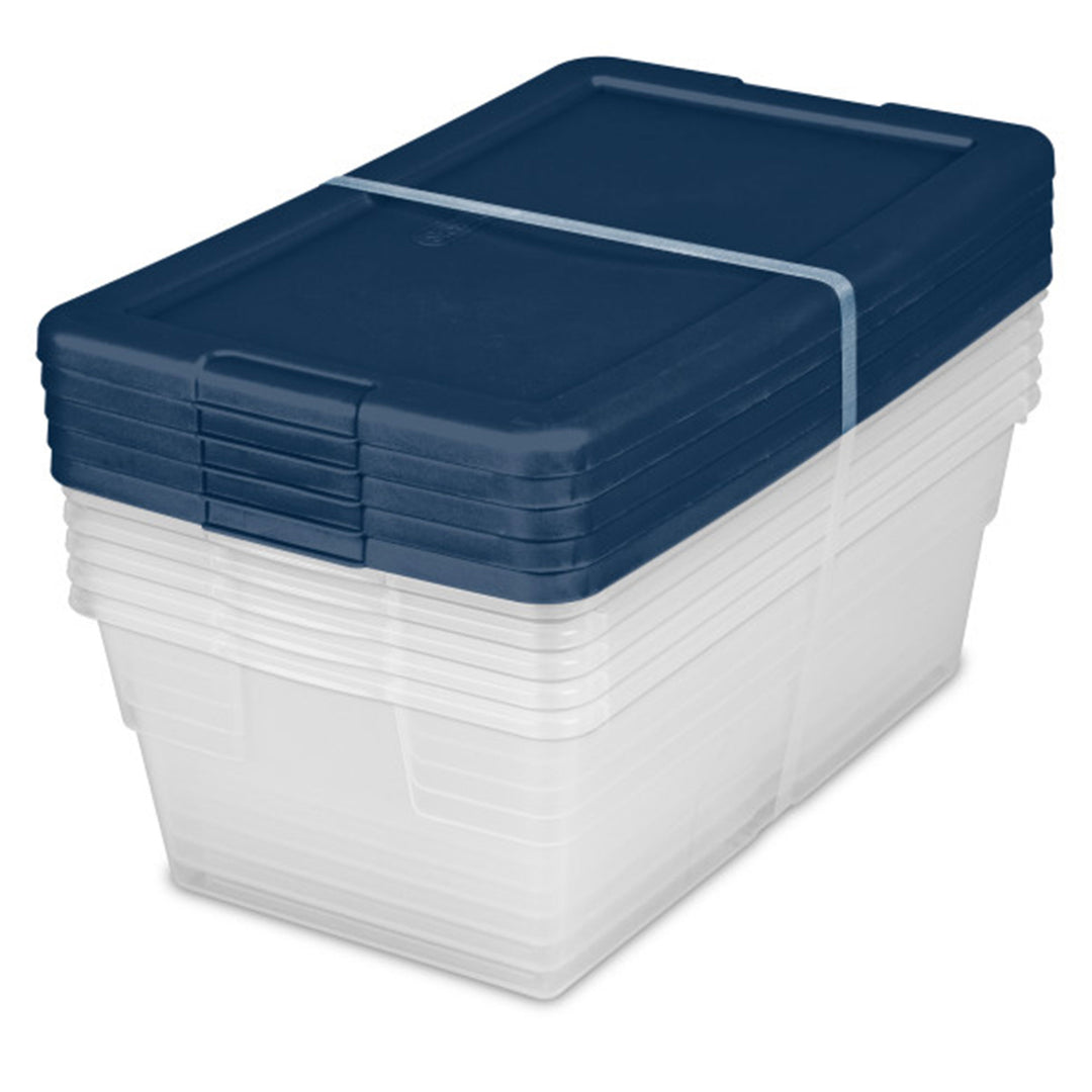 Sterilite Stackable 6 Qt Storage Box Container, Clear, Marine Blue Lid (30 Pack)