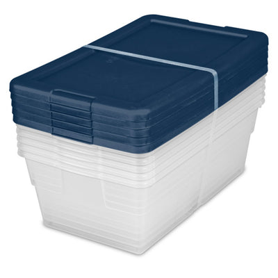 Sterilite Stackable 6 Qt Storage Box Container, Clear, Marine Blue Lid, 5 Pack - VMInnovations
