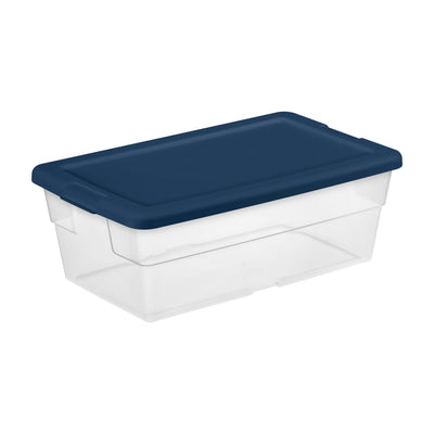 Sterilite Stackable 6 Qt Storage Box Container, Clear, Marine Blue Lid (90 Pack)