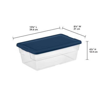 Sterilite Stackable 6 Qt Storage Box Container, Clear, Marine Blue Lid (90 Pack)
