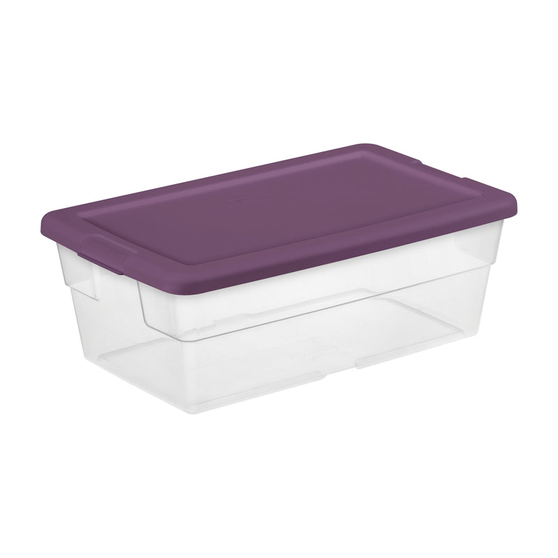 Sterilite Stackable 6 Qt Storage Box Container, Clear, Moda Purple Lid, 5 Pack