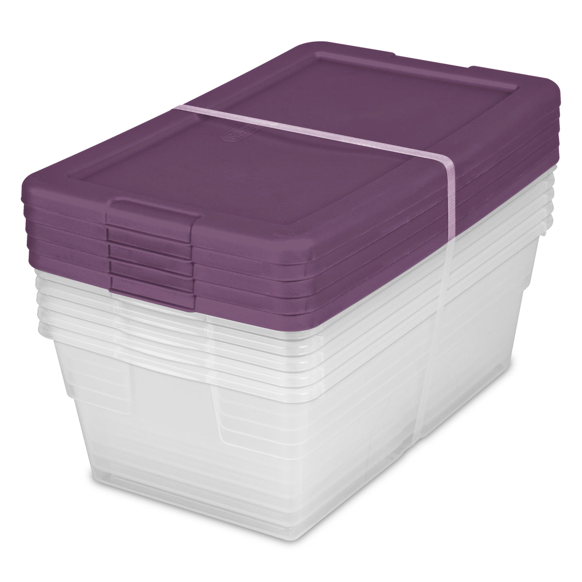 Sterilite Stackable 6 Qt Storage Box Container, Clear, Moda Purple Lid (60 Pack)
