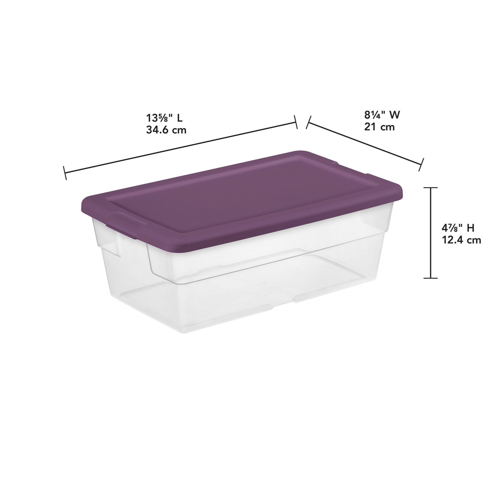 Sterilite Stackable 6 Qt Storage Box Container, Clear, Moda Purple Lid, 5 Pack - VMInnovations