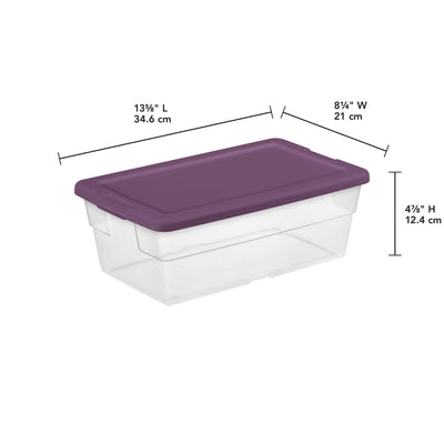 Sterilite Stackable 6 Qt Storage Box Container, Clear, Moda Purple Lid (60 Pack)