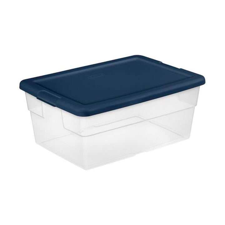 Sterilite Stackable 16 Qt Storage Box Container, Clear with Blue Lid, (48 Pack)