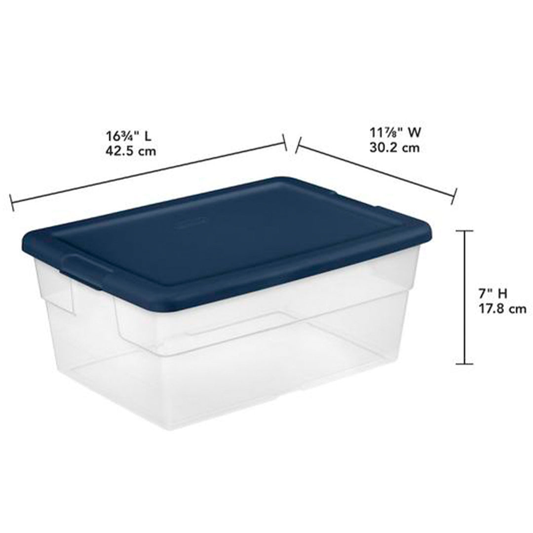 Sterilite Stackable 16 Qt Storage Box Container, Clear with Blue Lid, (24 Pack)