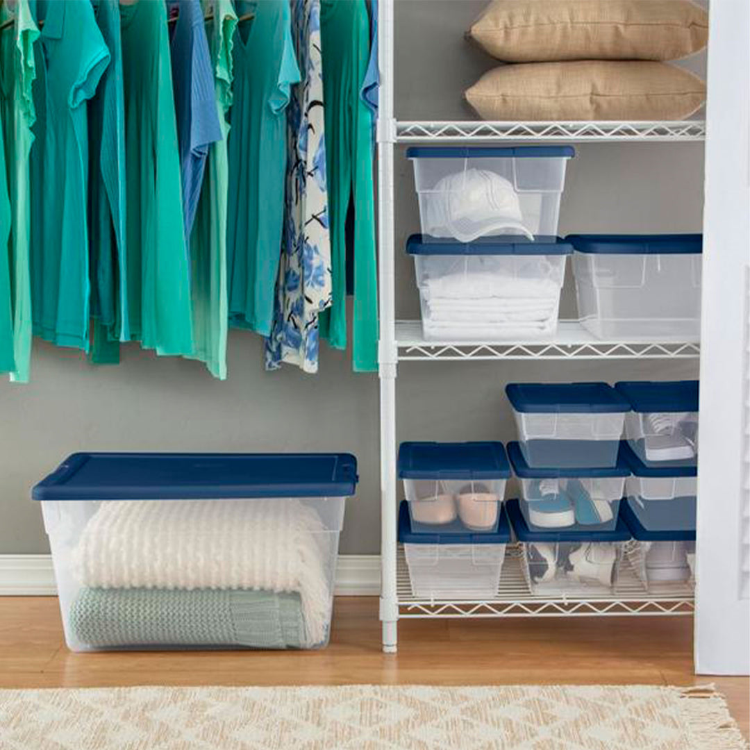 Sterilite Stackable 16 Qt Storage Box Container, Clear with Blue Lid, (48 Pack) - VMInnovations