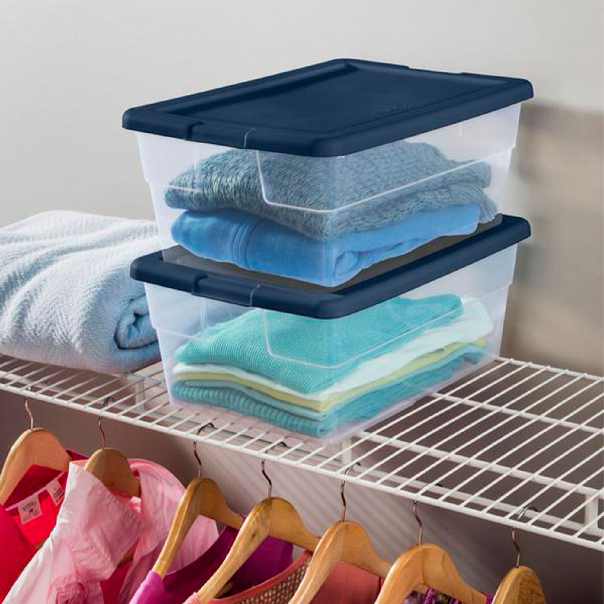 Sterilite Stackable 16 Qt Storage Box Container, Clear with Blue Lid, (36 Pack) - VMInnovations