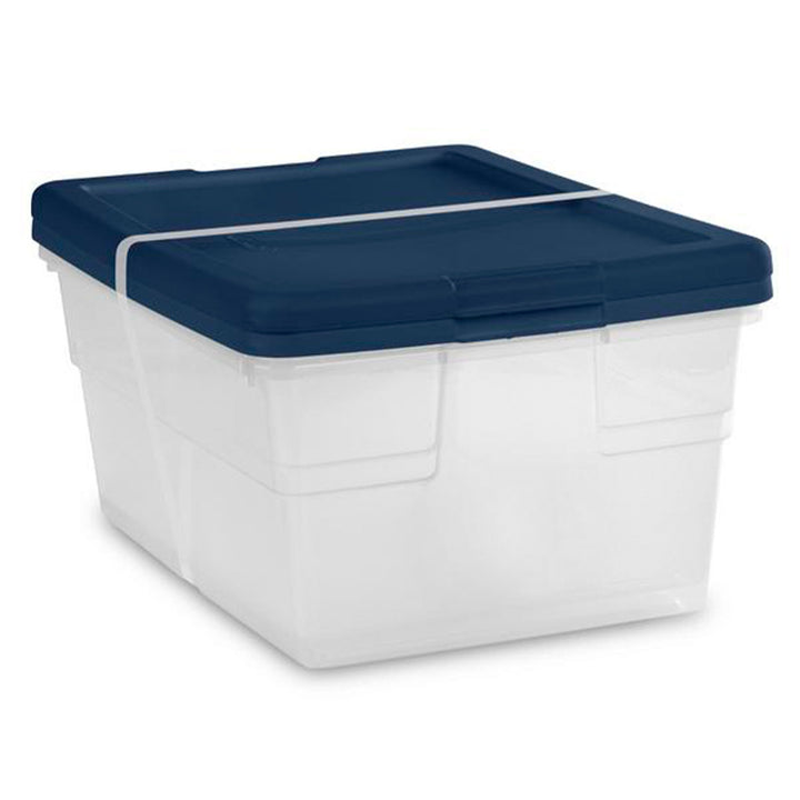 Sterilite Stackable 16 Qt Storage Box Container, Clear, Marine Blue Lid, 2 Pack