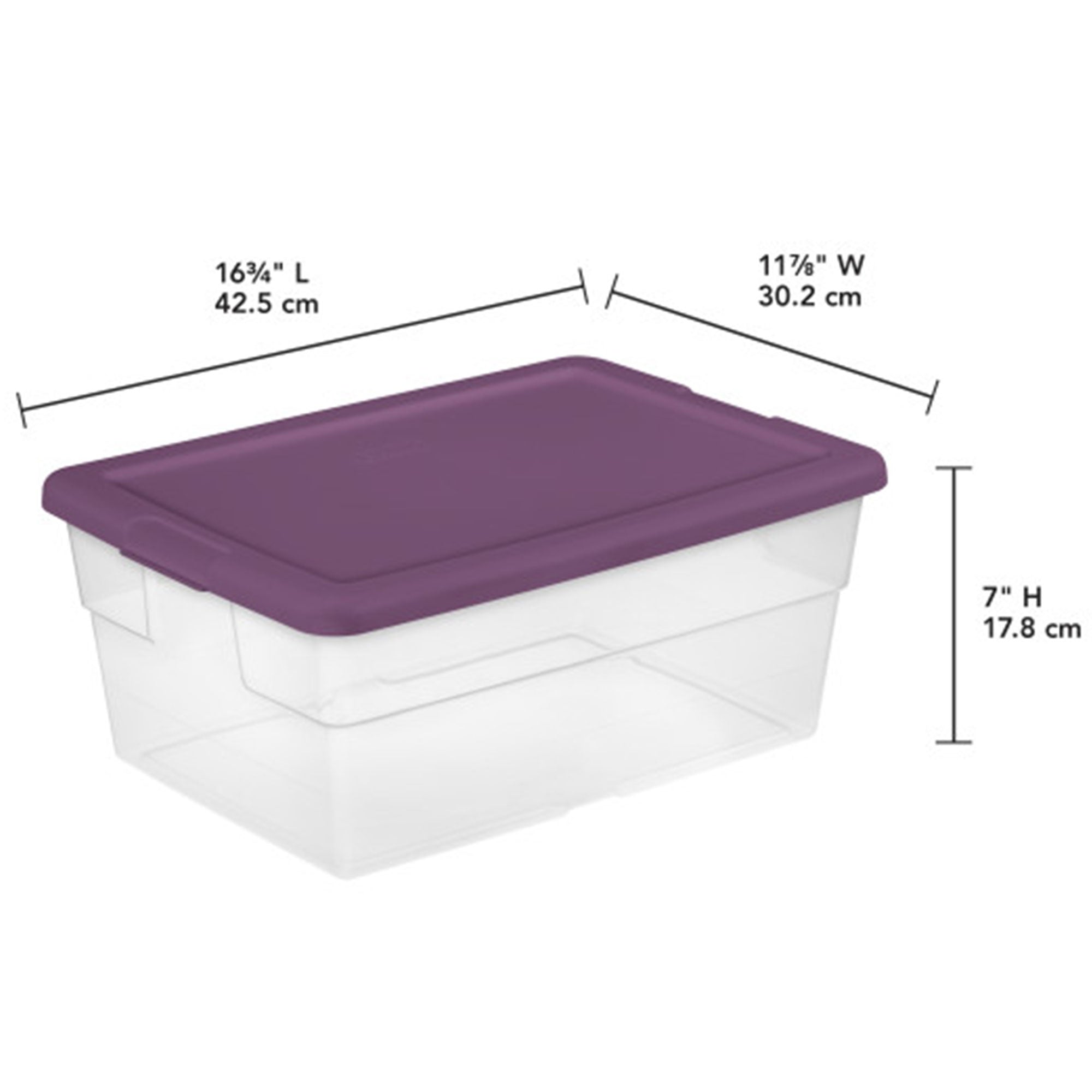 Sterilite Stackable 16 Qt Storage Box Container, Clear, Moda Purple Lid, 2 Pack