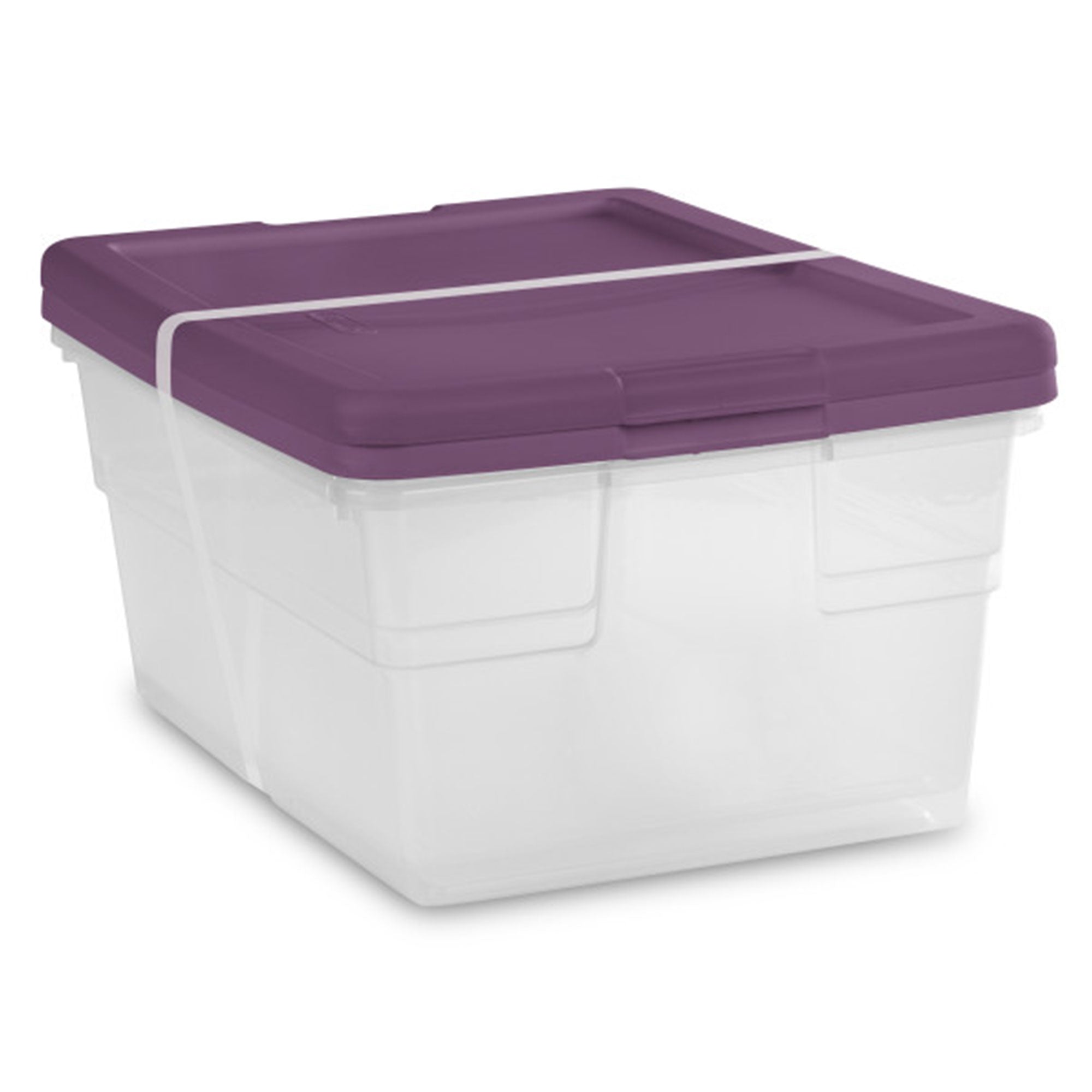 Sterilite Stackable 16 Qt Storage Box Container, Clear, Moda Purple Lid, 2 Pack