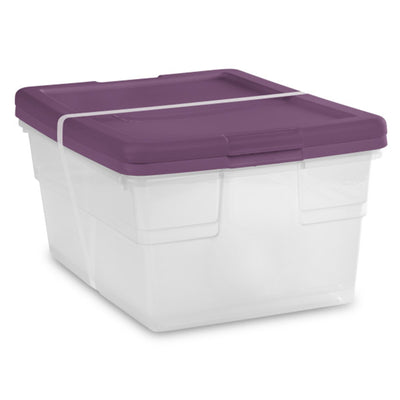 Sterilite Stackable 16 Qt Storage Box Container, Clear, Moda Purple Lid, 2 Pack
