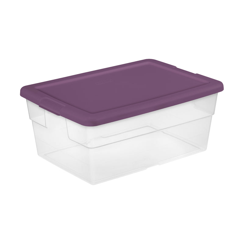Sterilite Stackable 16 Qt Storage Container, Clear with Purple Lid, (24 Pack)