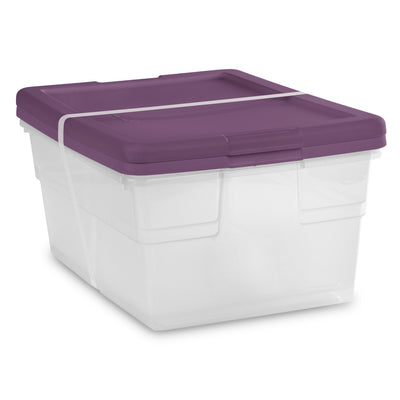 Sterilite Stackable 16 Qt Storage Container, Clear with Purple Lid, (48 Pack)