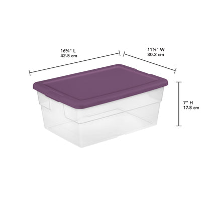 Sterilite Stackable 16 Qt Storage Container, Clear with Purple Lid, (48 Pack)