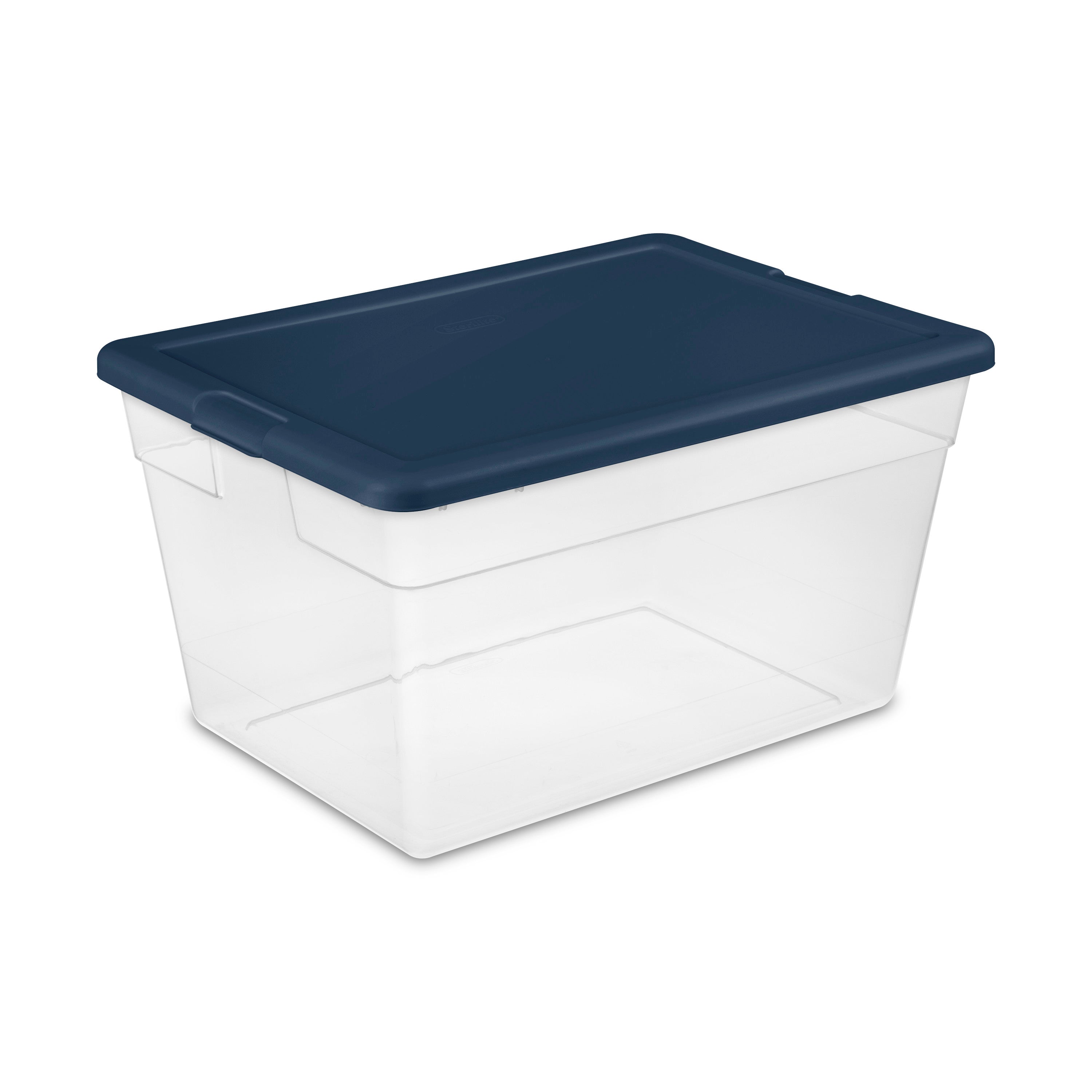 Sterilite Stackable 56 Quart Storage Tote Container, Clear, Marine Blue Lid
