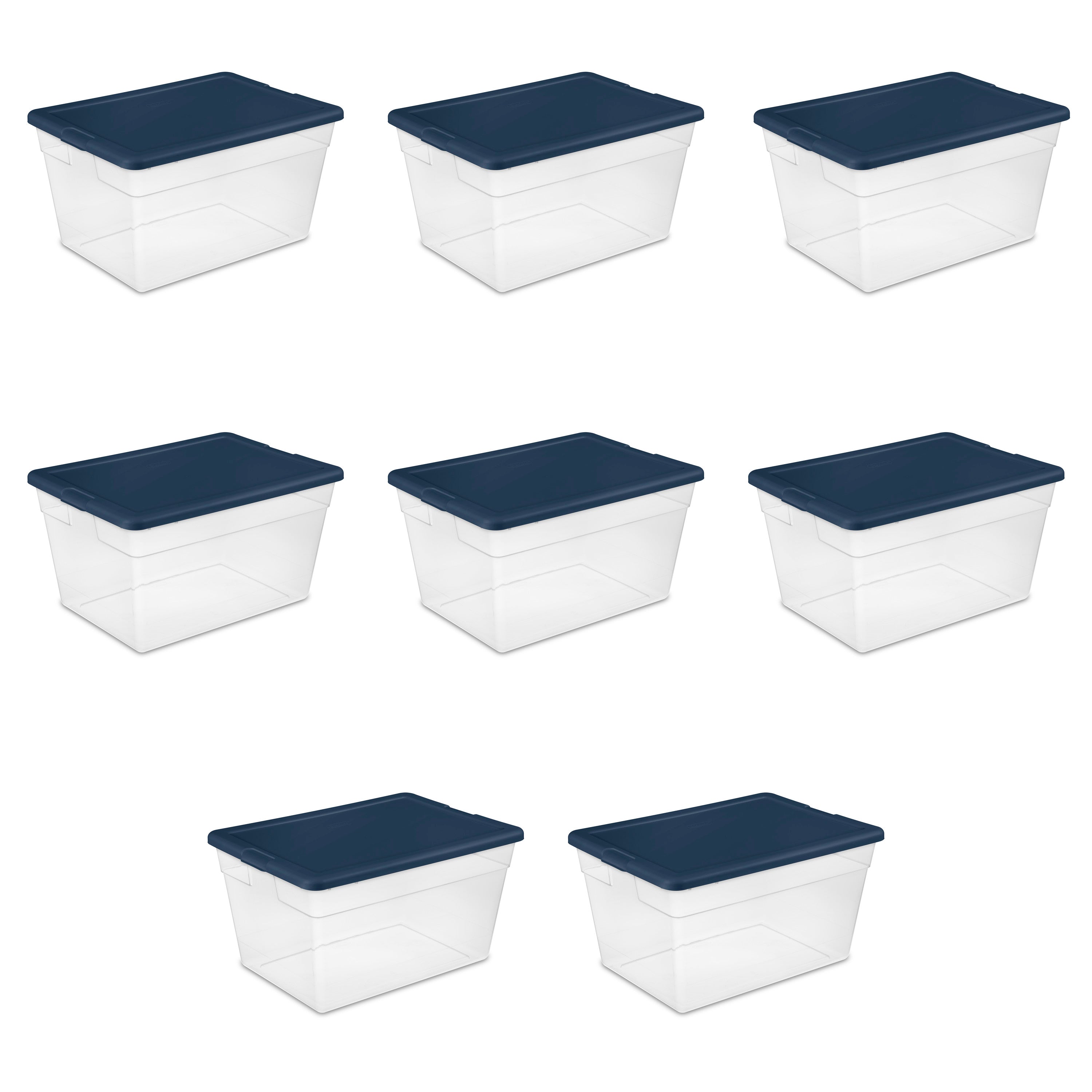 Sterilite Stackable 56 Quart Storage Tote Container, Clear, Marine Blue Lid