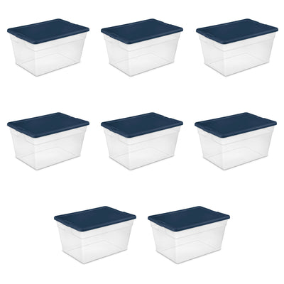 Sterilite Stackable 56 Quart Storage Tote Container, Clear, Marine Blue Lid