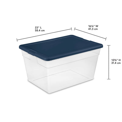 Sterilite Stackable 56 Quart Storage Tote, Clear with Marine Blue Lid (16 Pack)
