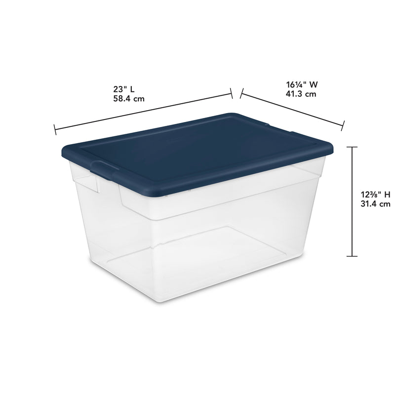 Sterilite Stackable 56 Quart Storage Tote, Clear with Marine Blue Lid (16 Pack)
