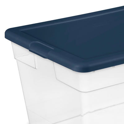 Sterilite Stackable 56 Quart Storage Tote Container, Clear, Marine Blue Lid