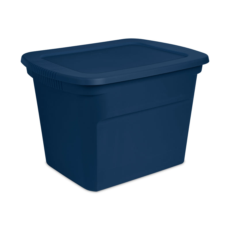 Sterilite Classic Lidded Stackable 18 Gal Storage Tote Container, Blue, 24 Pack