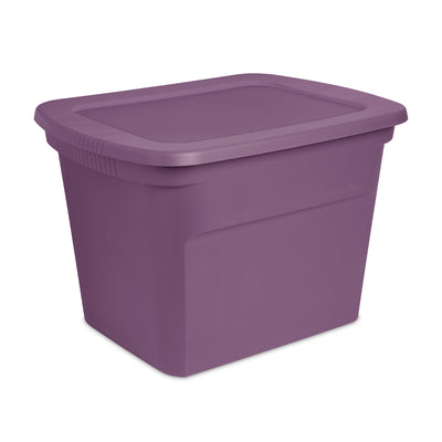 Sterilite Lidded Stackable 18 Gallon Storage Tote Container, Purple, 16 Pack