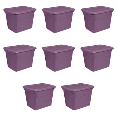Sterilite 17318V08 Lidded Stackable 18 Gallon Storage Tote Container, Purple