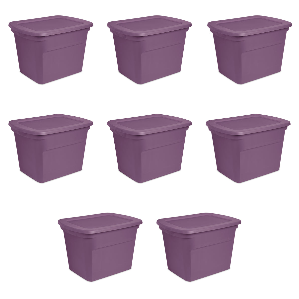 Sterilite Lidded Stackable 18 Gallon Storage Tote Container, Purple, 8 Pack